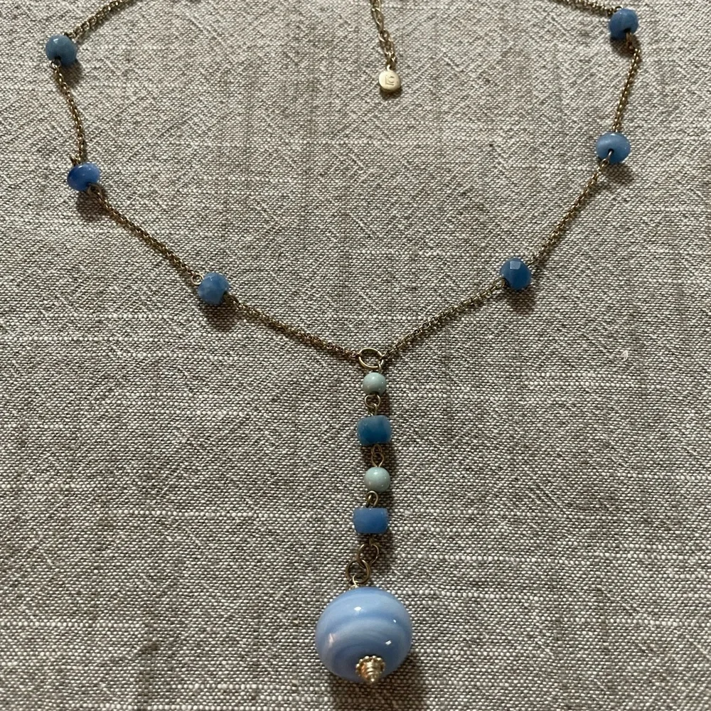 LC Lauren Conrad Blue Beaded Necklace with Pendant